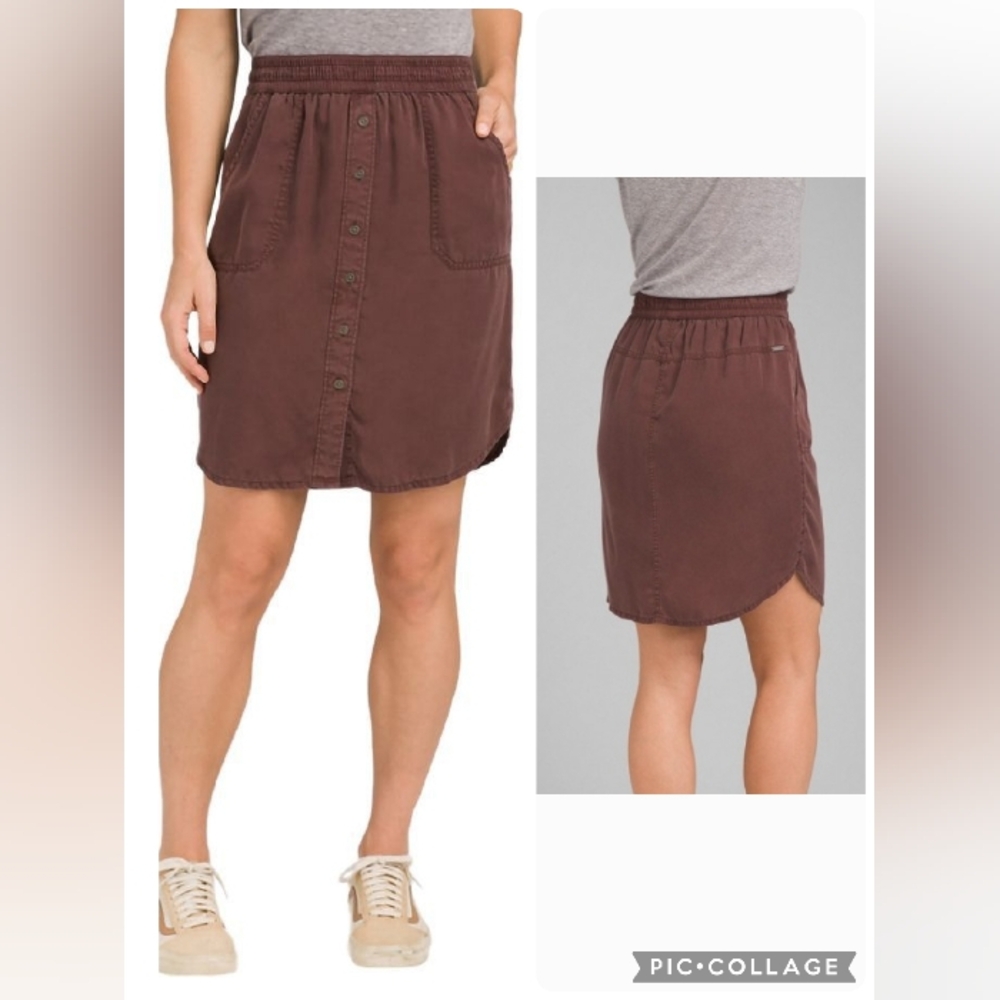 Prana Brown Tencel Button-Front Lightweight Shelley Mini Skirt Size M